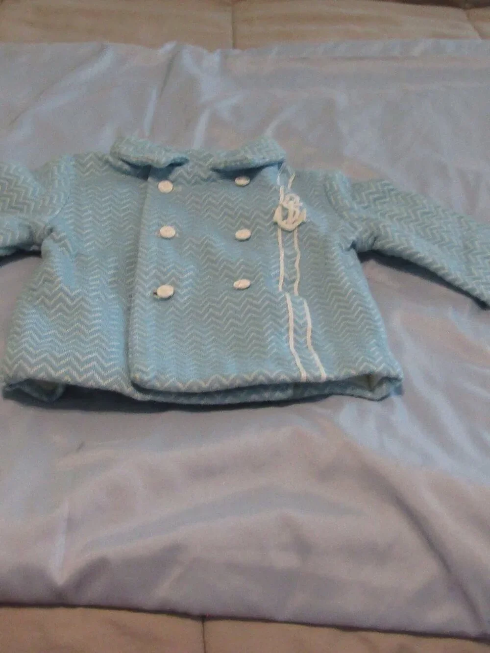 Thomas Co vintage Boys Powder Blue NAVY JACKET 24 Months Anchor Emblem & Buttons